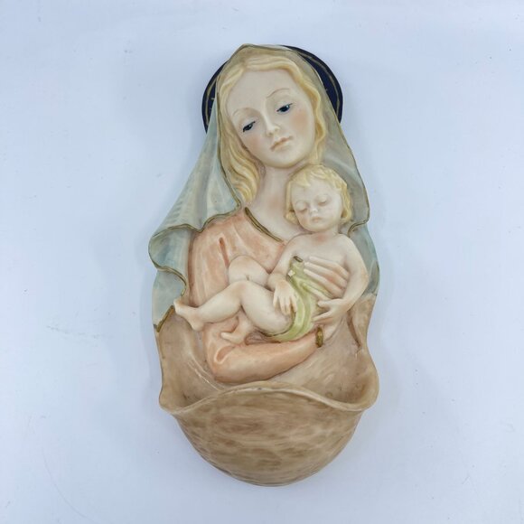 vintage madonna & child holy water font devotional decor - Picture 1 of 5